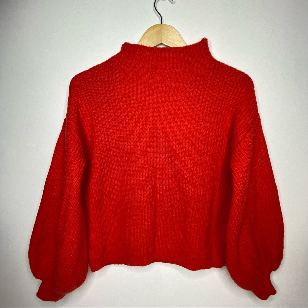 A New Day oversized thick orange knit puff-sleeve sweater size XS